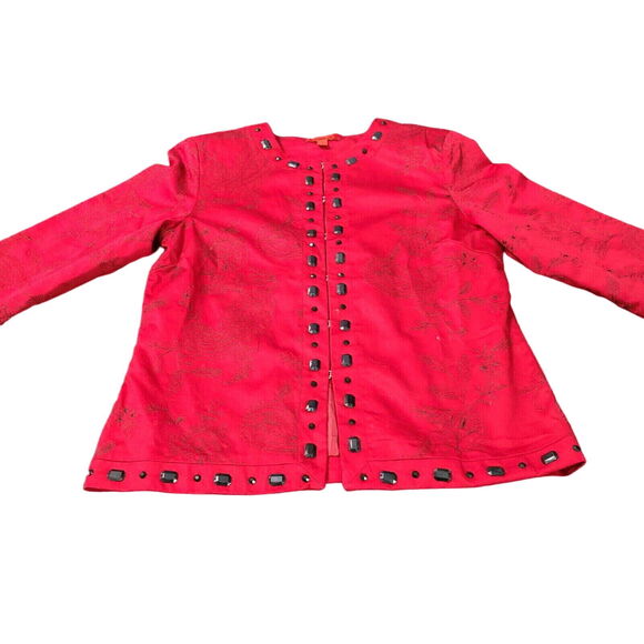 Joni B Womens Blazer Multicolor Size Medium Cotton Blend Stretch Beaded - Picture 1 of 12